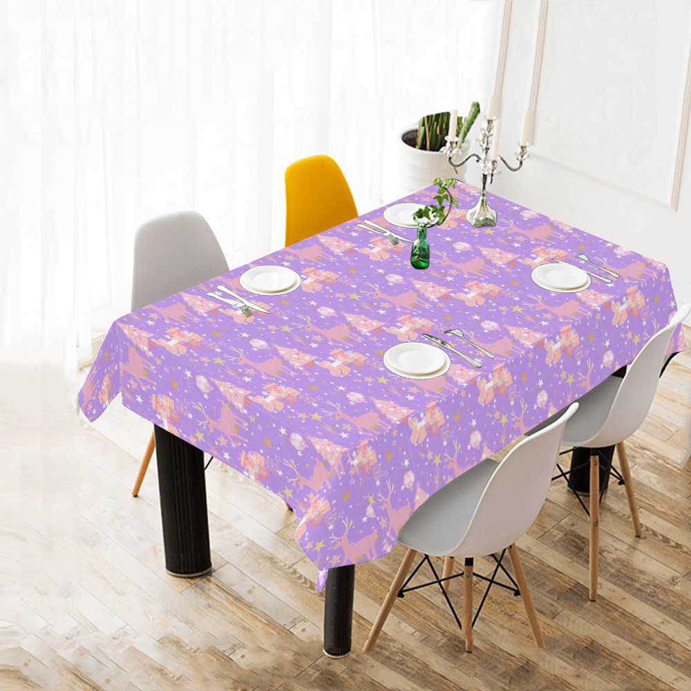 Pink and Purple and Gold Christmas Design Cotton Linen Tablecloth 60" x 90"