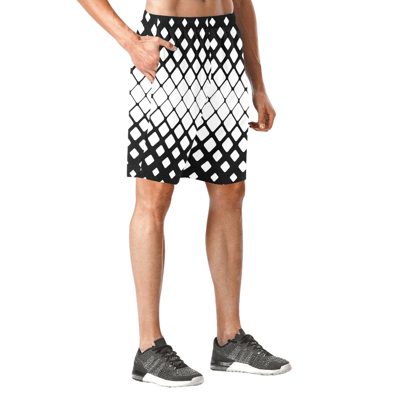 BLACK AND WHITE PATTERN Men's All Over Print Elastic Beach Shorts (Model L20)