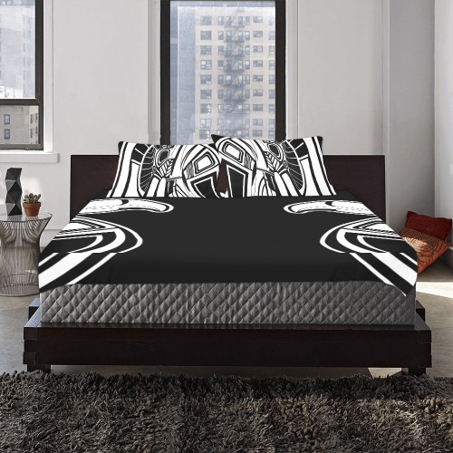 black & white birds minimalistic fractal 3-Piece Bedding Set