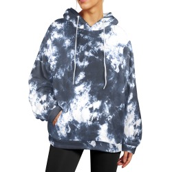 Dark_blue_watercolor_stains_22 Women's Flannel Hoodie (Model H63)