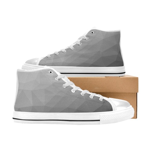 Grey Gradient Geometric Mesh Pattern Men’s Classic High Top Canvas Shoes (Model 017)