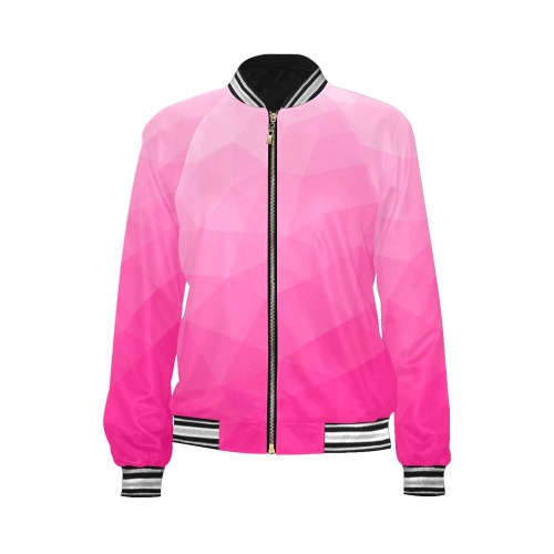Hot pink gradient geometric mesh pattern All Over Print Bomber Jacket for Women (Model H21)
