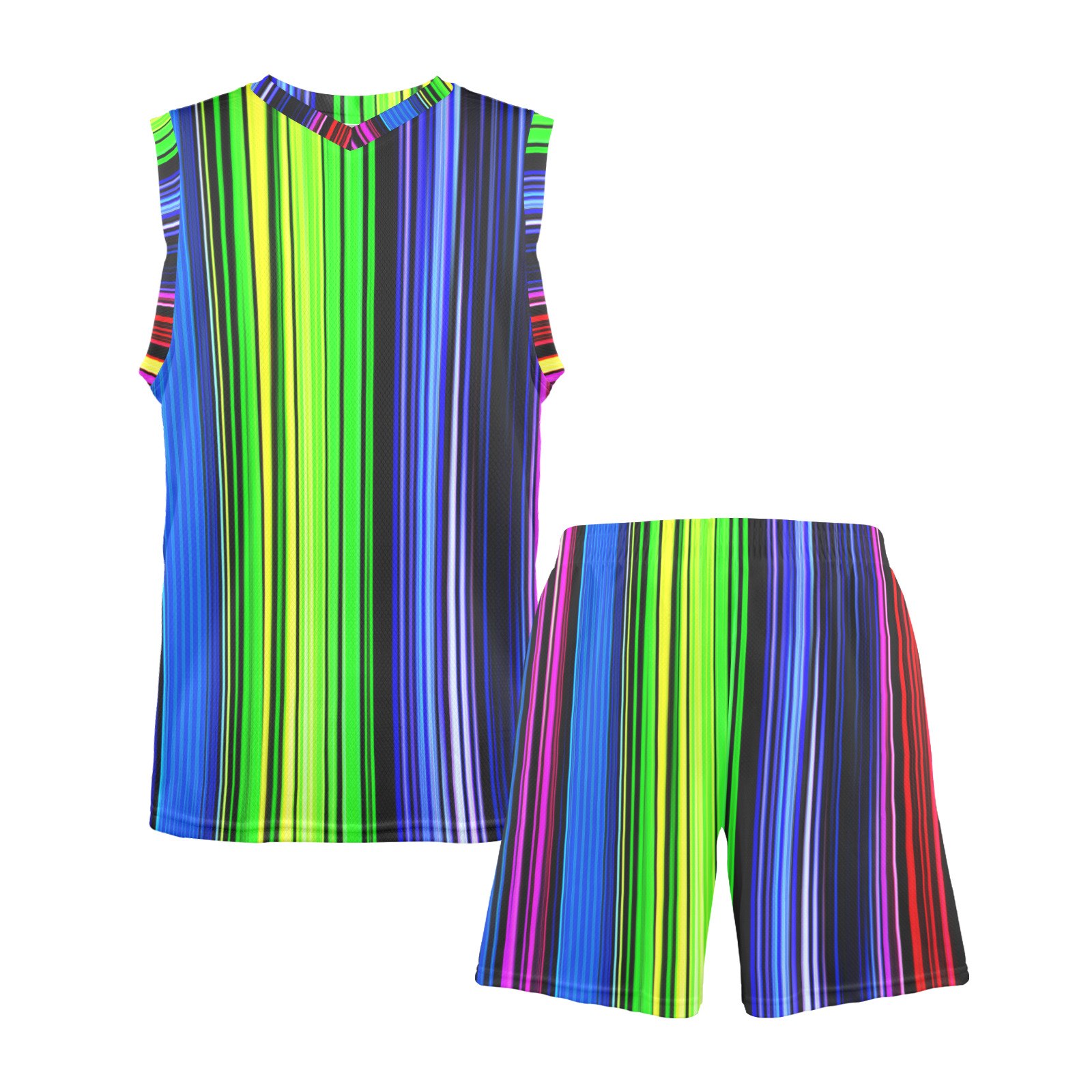 A Rainbow Of Stripes Men's V-Neck Basketball Uniform