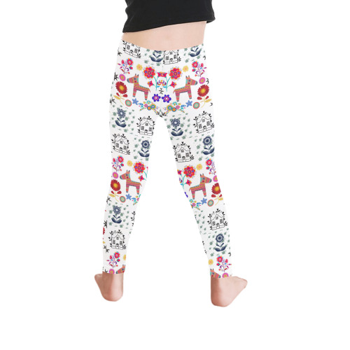 Alpaca Pinata With Blue House and Flowers Pattern Kid's Ankle Length Leggings (Model L06)