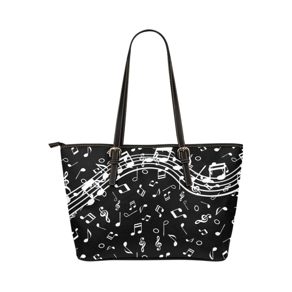 Music Notes 1651 Leather Tote Bag/Large (Model 1651)
