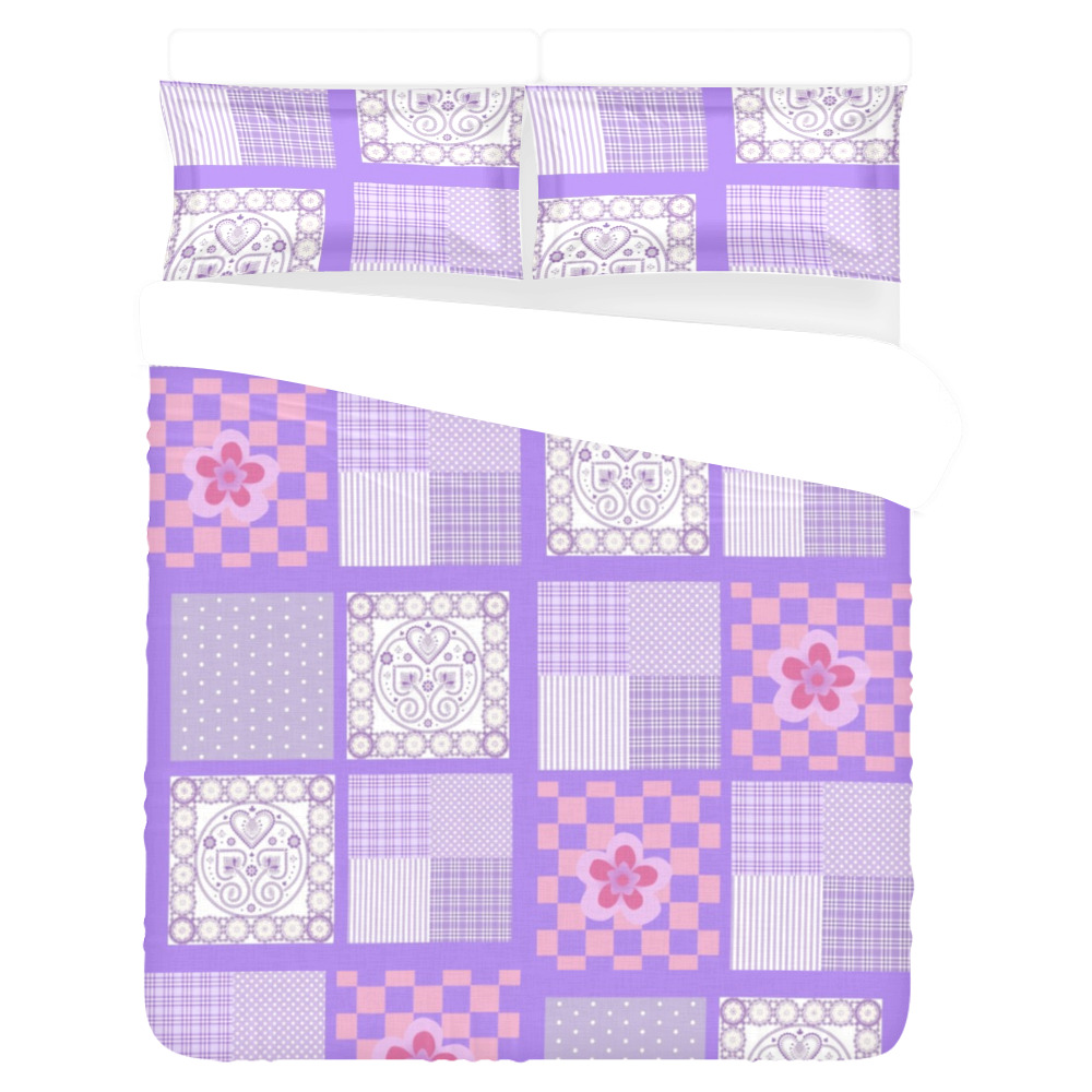 Pink and Purple Patchwork Design 3-Piece Bedding Set