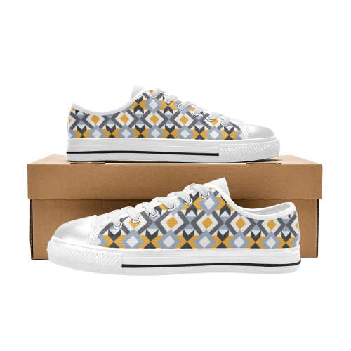 Retro Angles Abstract Geometric Pattern Low Top Canvas Shoes for Kid (Model 018)