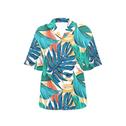 Tropical Jungle Leaves All Over Print Hawaiian Shirt for Women (Model T58)