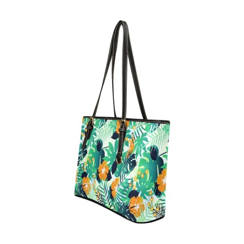 GROOVY FUNK THING FLORAL Leather Tote Bag/Large (Model 1640)