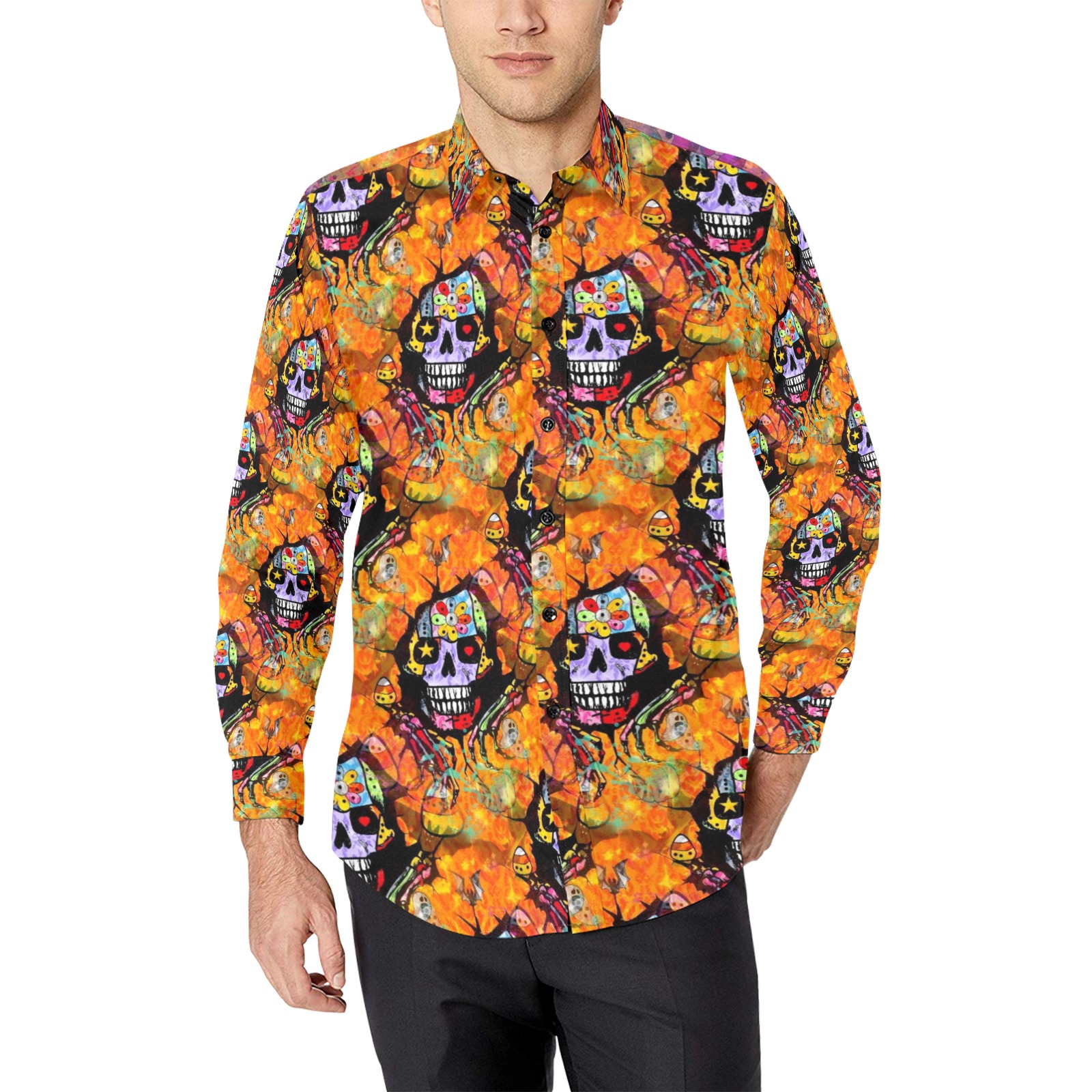 Skull of Halloween by Nico Bielow Men's All Over Print Casual Dress Shirt (Model T61)