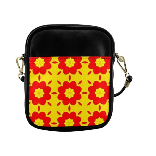 Red Flowers on Yellow Sling Bag (Model 1627)