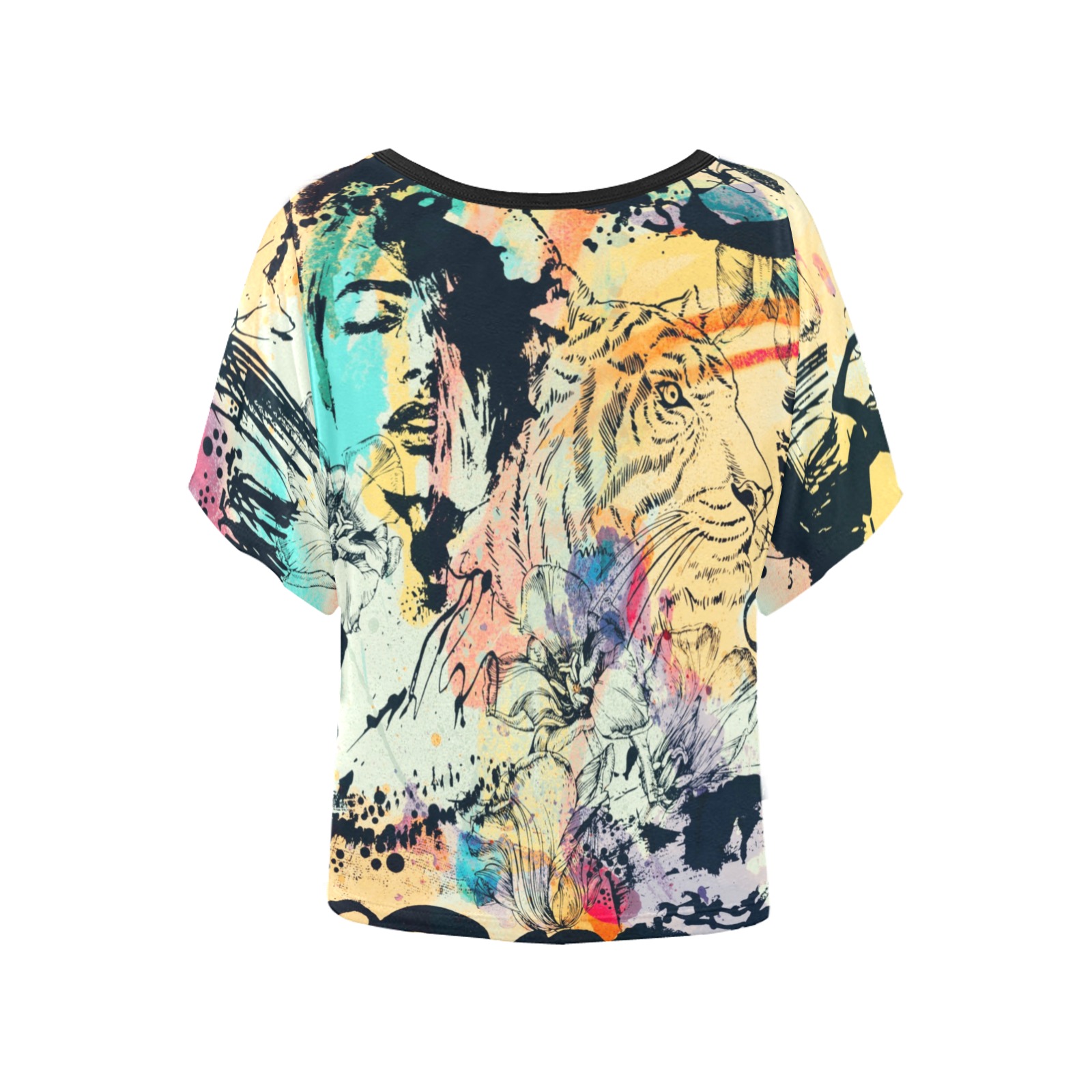 Graffiti-colorful Women's Batwing-Sleeved Blouse T shirt (Model T44)
