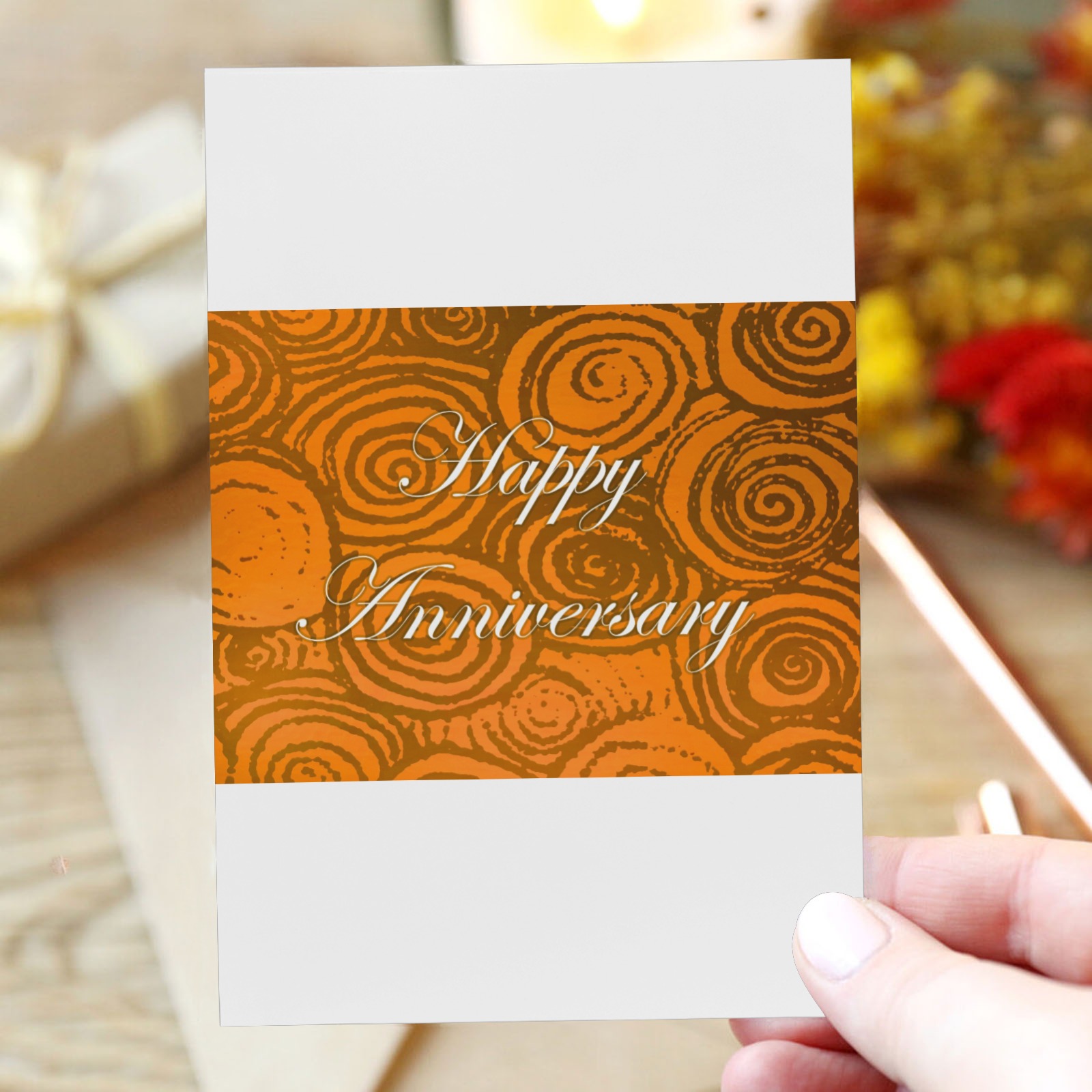 Anniversary Swirls Orange Greeting Card 4"x6"