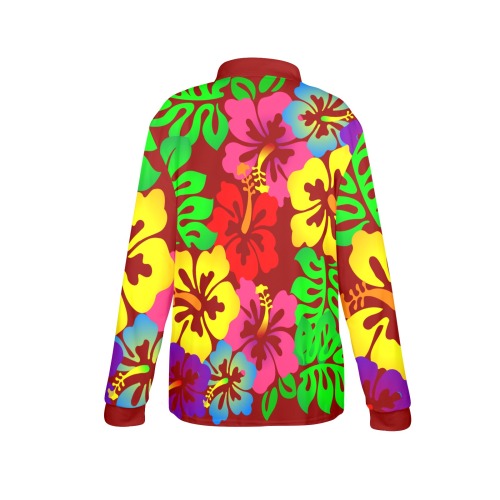 Hibiscus Hawaiian Flowers / Red Women's Long Sleeve Polo Shirt (Model T73)