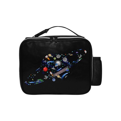 Galaxy Universe Planet - Black PU Leather Lunch Bag (Model 1723)