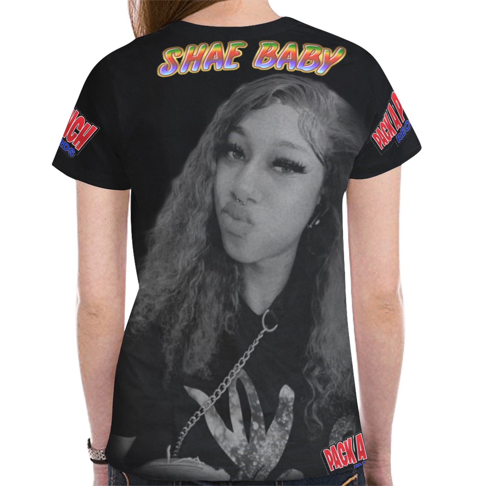 Shae Baby Black New All Over Print T-shirt for Women (Model T45)