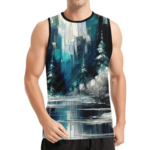 Painted City Winter Scene 1006 All Over Print Basketball Jersey