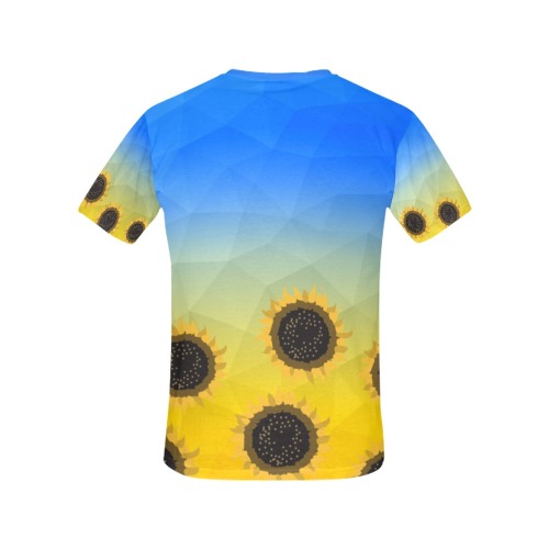 Ukraine yellow blue geometric mesh pattern Sunflowers All Over Print T-Shirt for Women (USA Size) (Model T40)