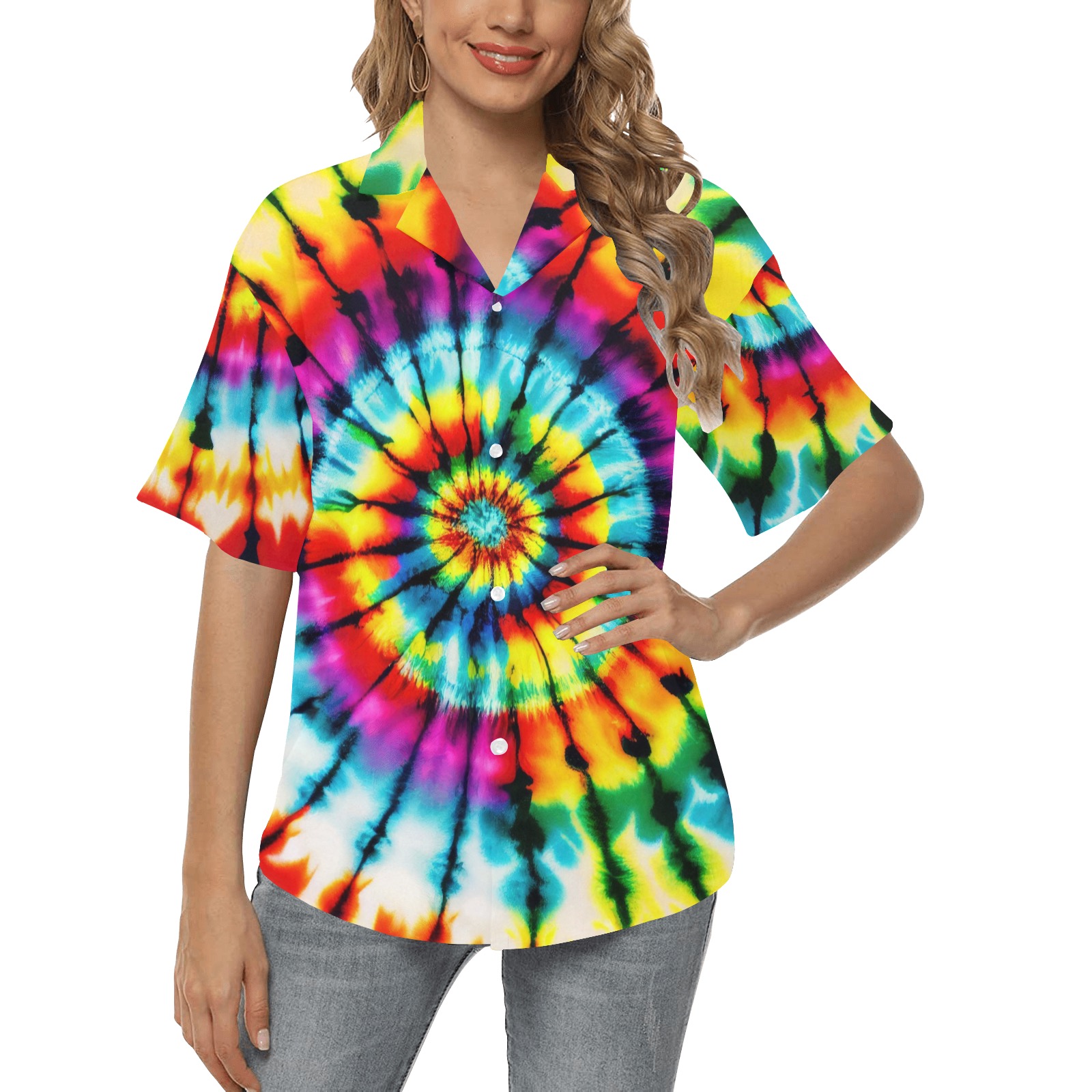 Hawaiian Tie-Dye 1 All Over Print Hawaiian Shirt for Women (Model T58)
