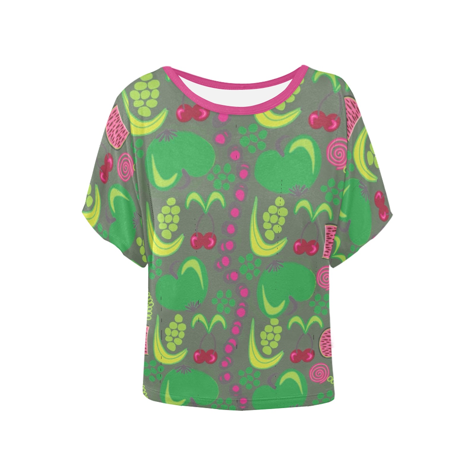 Green&Fruity Pattern Women's Batwing-Sleeved Blouse T shirt (Model T44)