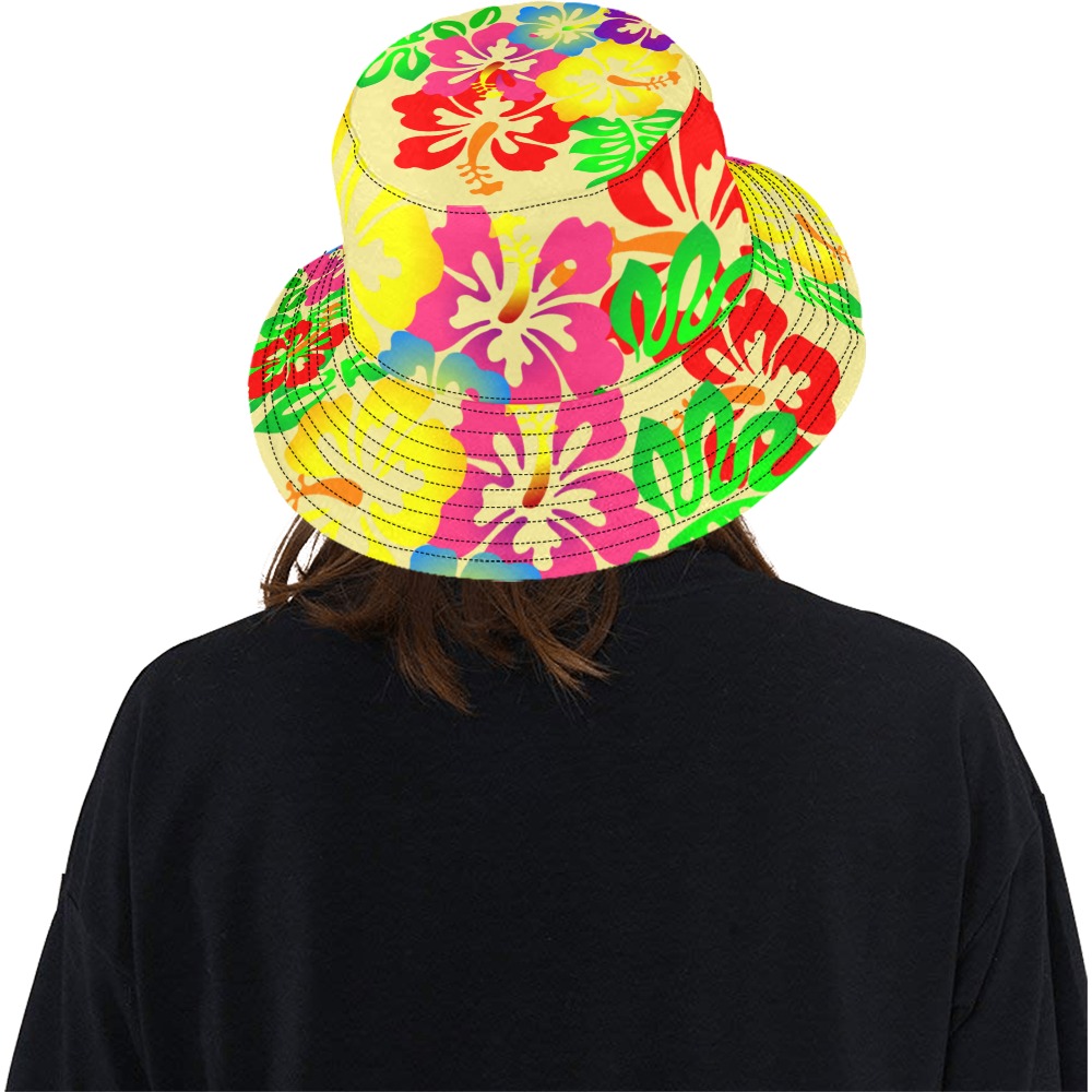 Hibiscus Hawaiian Flowers / Yellow All Over Print Bucket Hat