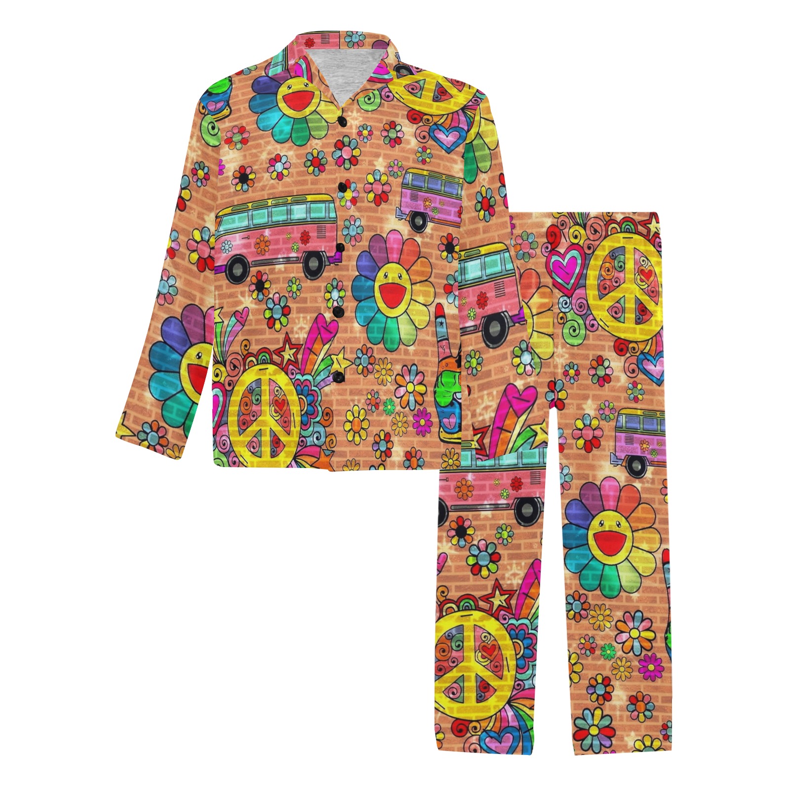 70er Peace by Nico Bielow Men's V-Neck Long Pajama Set