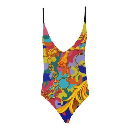 Colorful Camo, Exclusive Collectable Fly Sexy Lacing Backless One-Piece Swimsuit (Model S10)