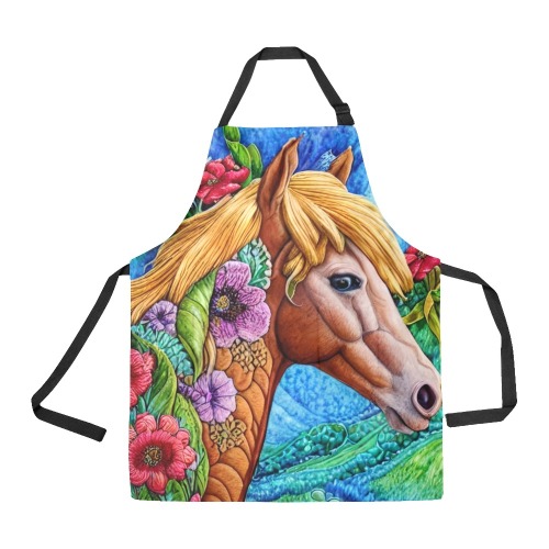 Boho Simulated Quilt Horse Artwork All Over Print Apron