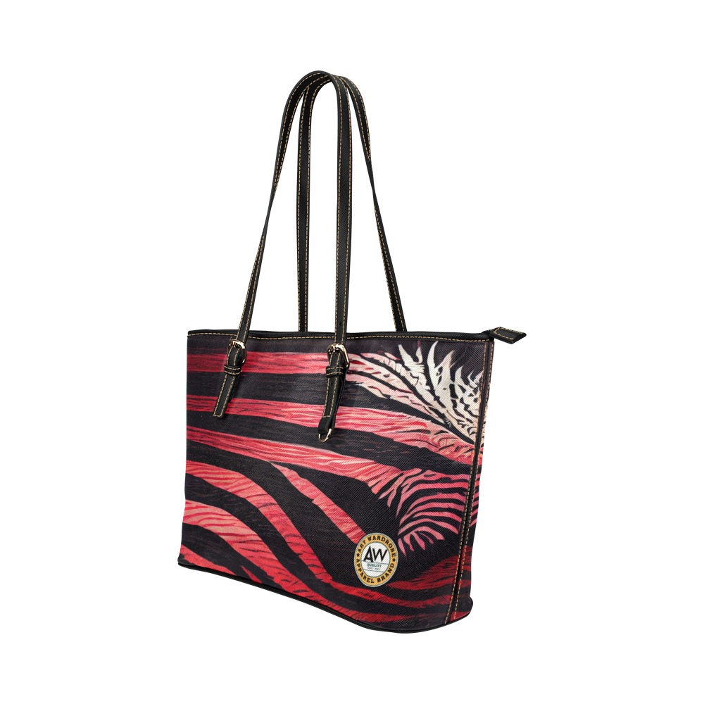 red and black zebra print Leather Tote Bag/Large (Model 1651)