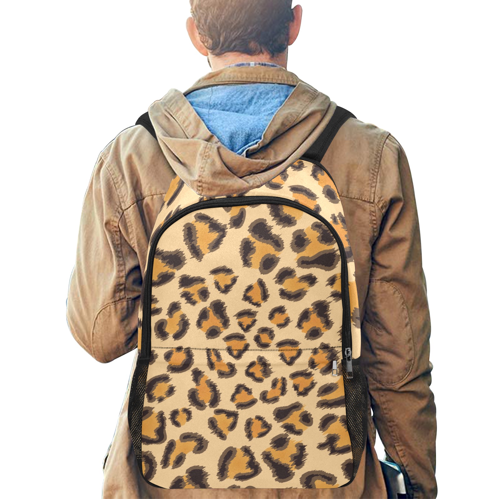 BackpackLeopard Pattern.jpg Fabric Backpack with Side Mesh Pockets (Model 1659)