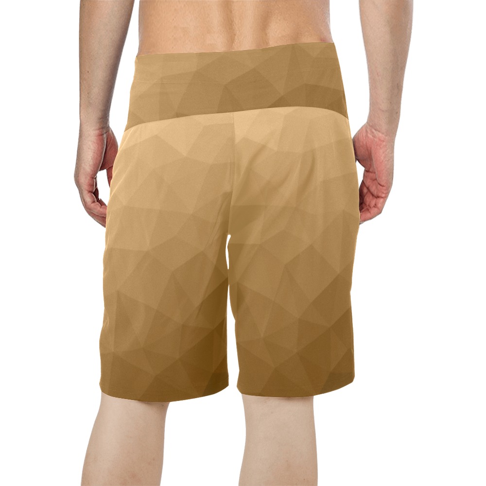 Brown gradient geometric mesh pattern Men's All Over Print Board Shorts (Model L16)