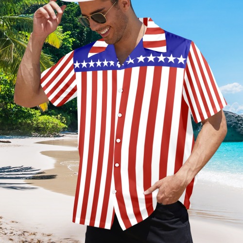 Stars and Stripes USA Patriotic Men's All Over Print Hawaiian Shirt (Model T58)