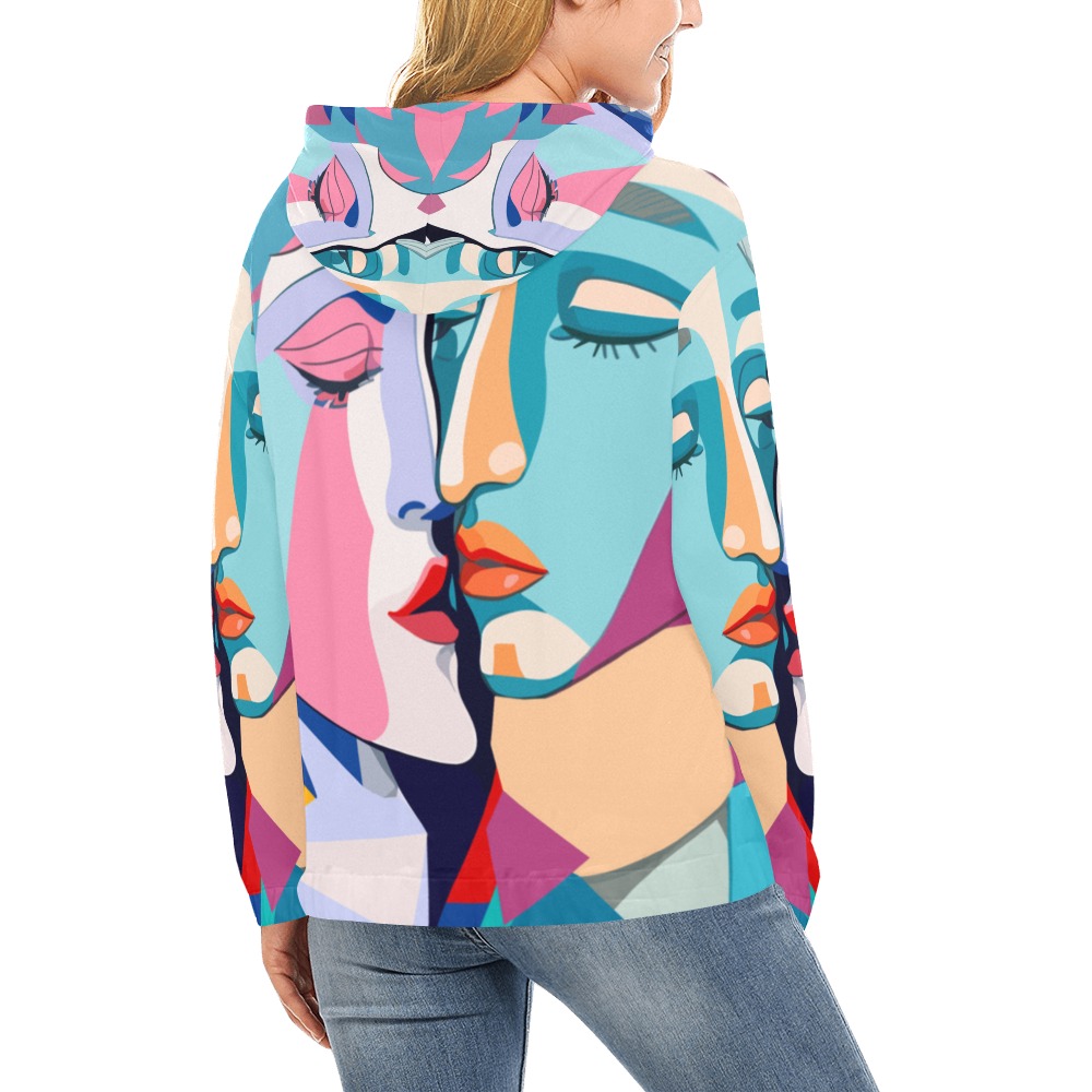 Love. Kissing man, woman art. Pastel colors. All Over Print Hoodie for Women (USA Size) (Model H13)