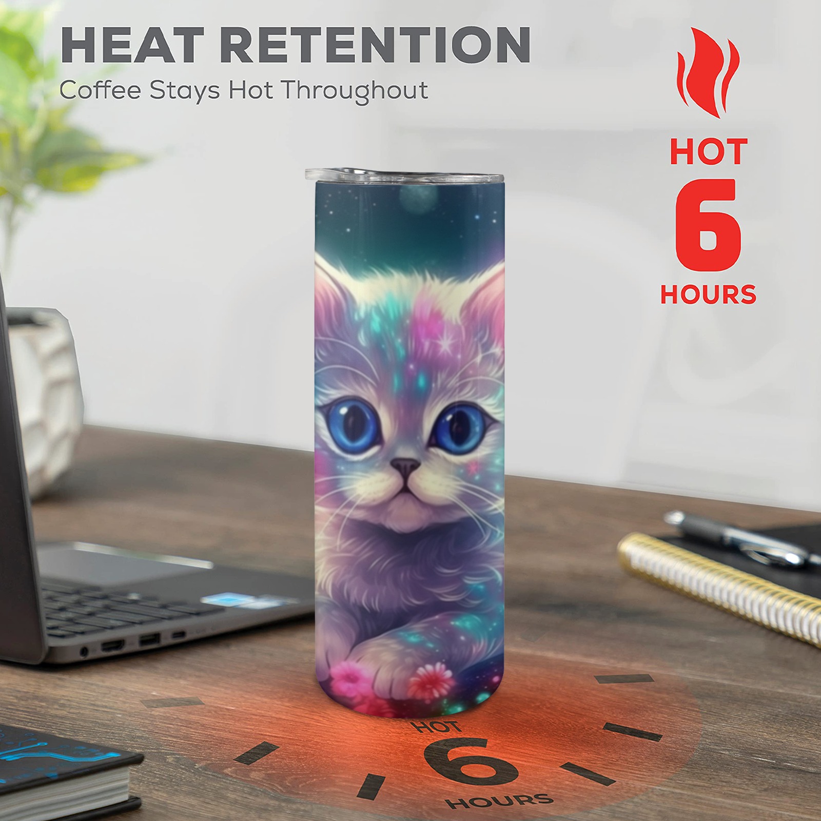 Neon Kitty - 20oz Tall Skinny Tumbler with Lid and Straw