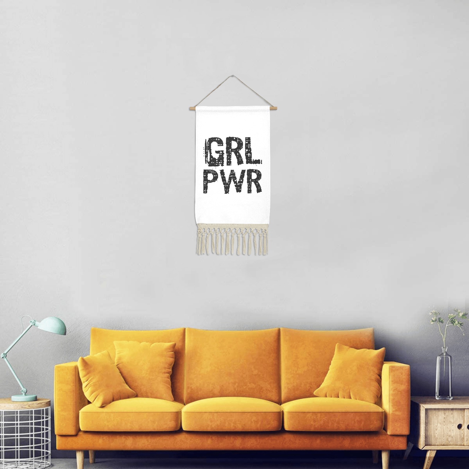 GRL PWR - Girl Power elegant black text. Linen Hanging Poster