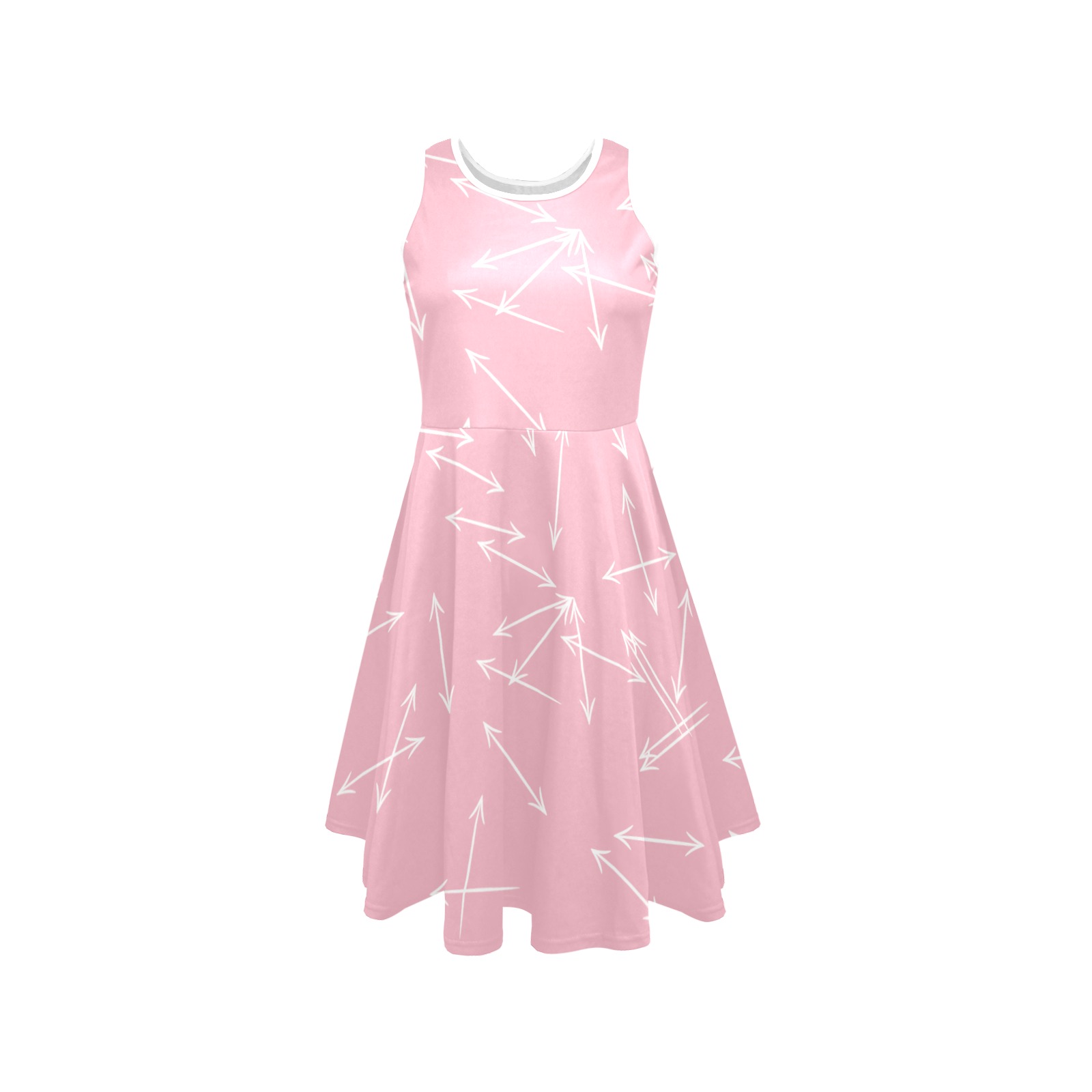 Arrows Every Direction White/Pink Sleeveless Expansion Dress (Model D60)