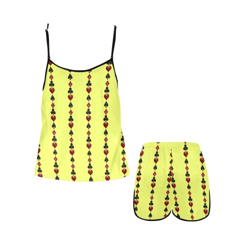 Las Vegas Playing Card Symbols / Yellow Women's Spaghetti Strap Short Pajama Set
