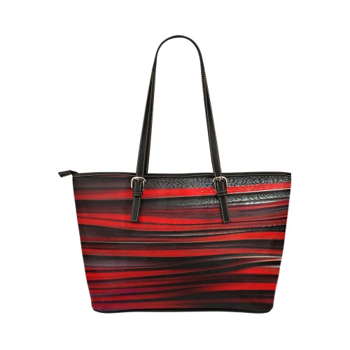 red and black wave's #2 Leather Tote Bag/Large (Model 1651)