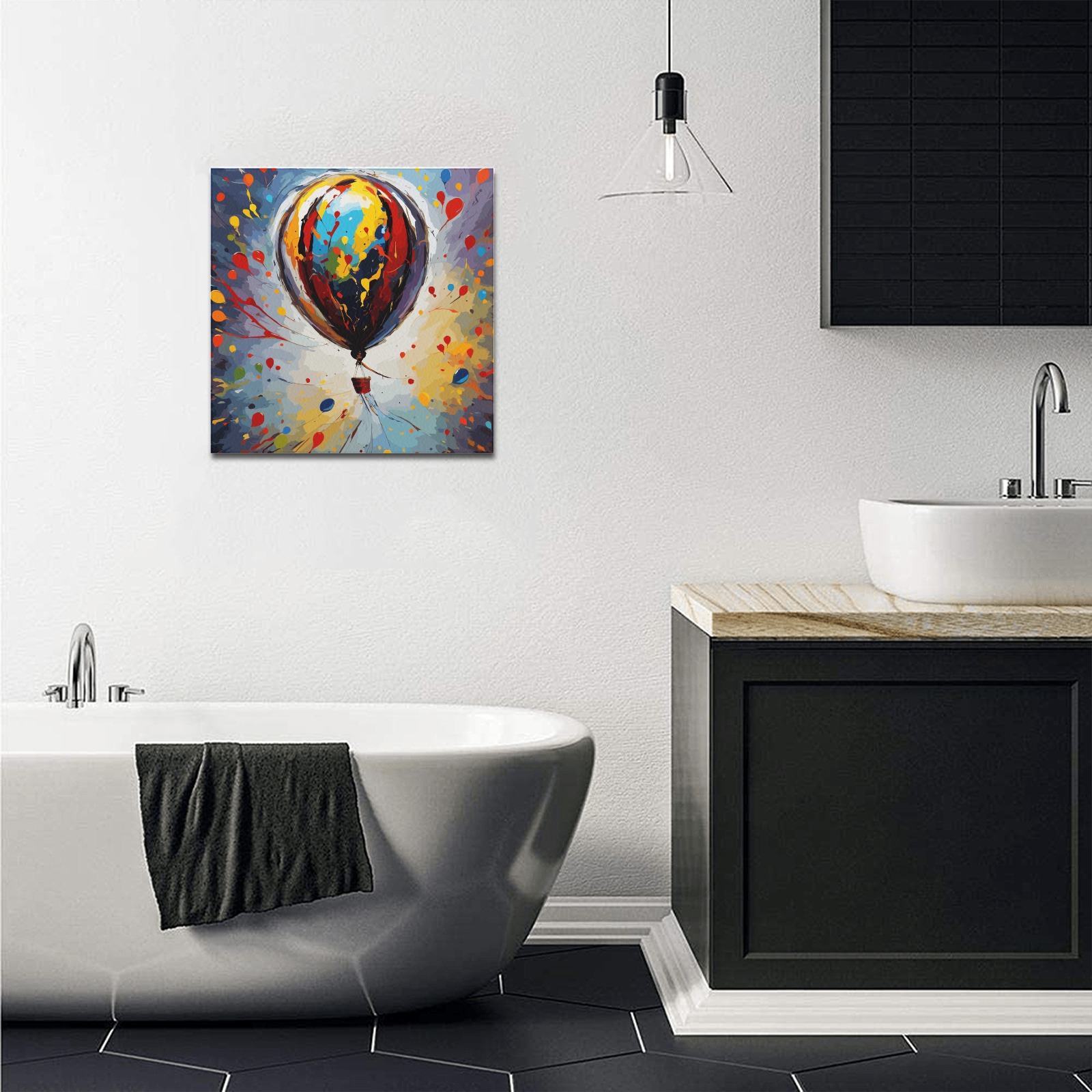 Hot air balloon in the air. Colorful abstract art. Upgraded Canvas Print 16"x16"