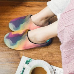 Saturated wave strokes 1b Women's Non-Slip Cotton Slippers (Model 0602)
