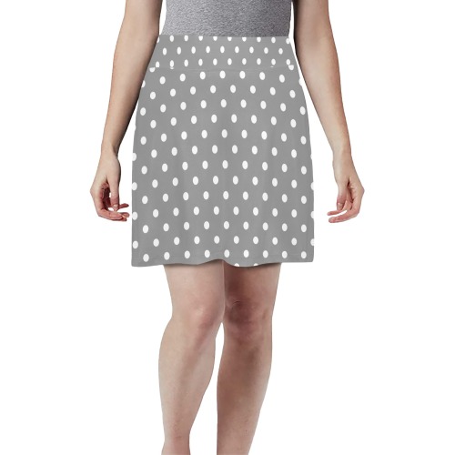 Polka Dots White - Gray Women's Athletic Skirt (Model D64)
