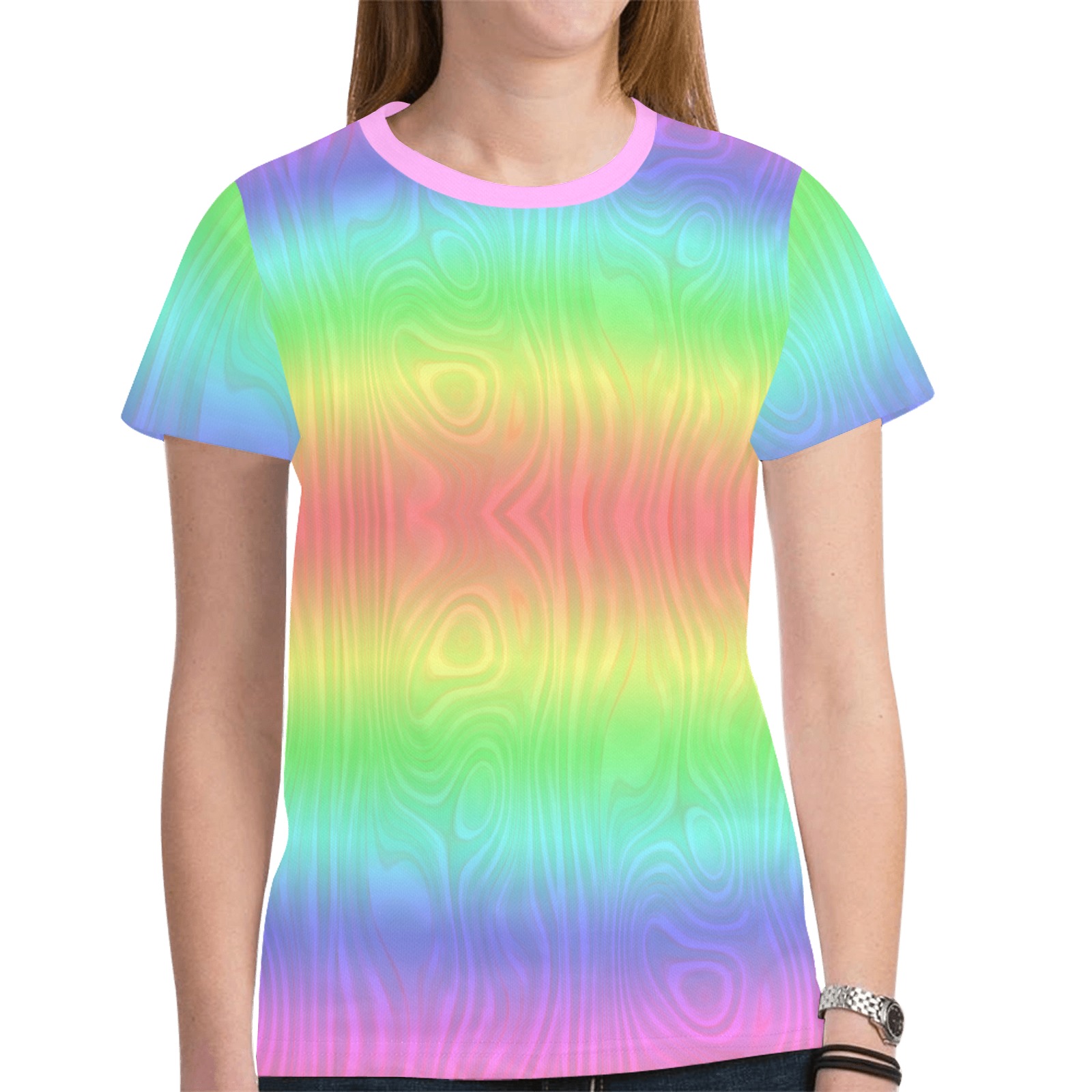 Groovy Pastel Rainbows New All Over Print T-shirt for Women (Model T45)
