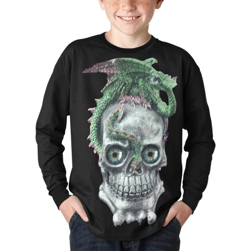 skull 1 Kids' Rib Cuff Long Sleeve T-shirt (Model T64)