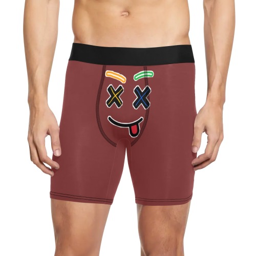 Maroon X Face Men Underwear 1 Men's Long Leg Boxer Briefs (Model L67)