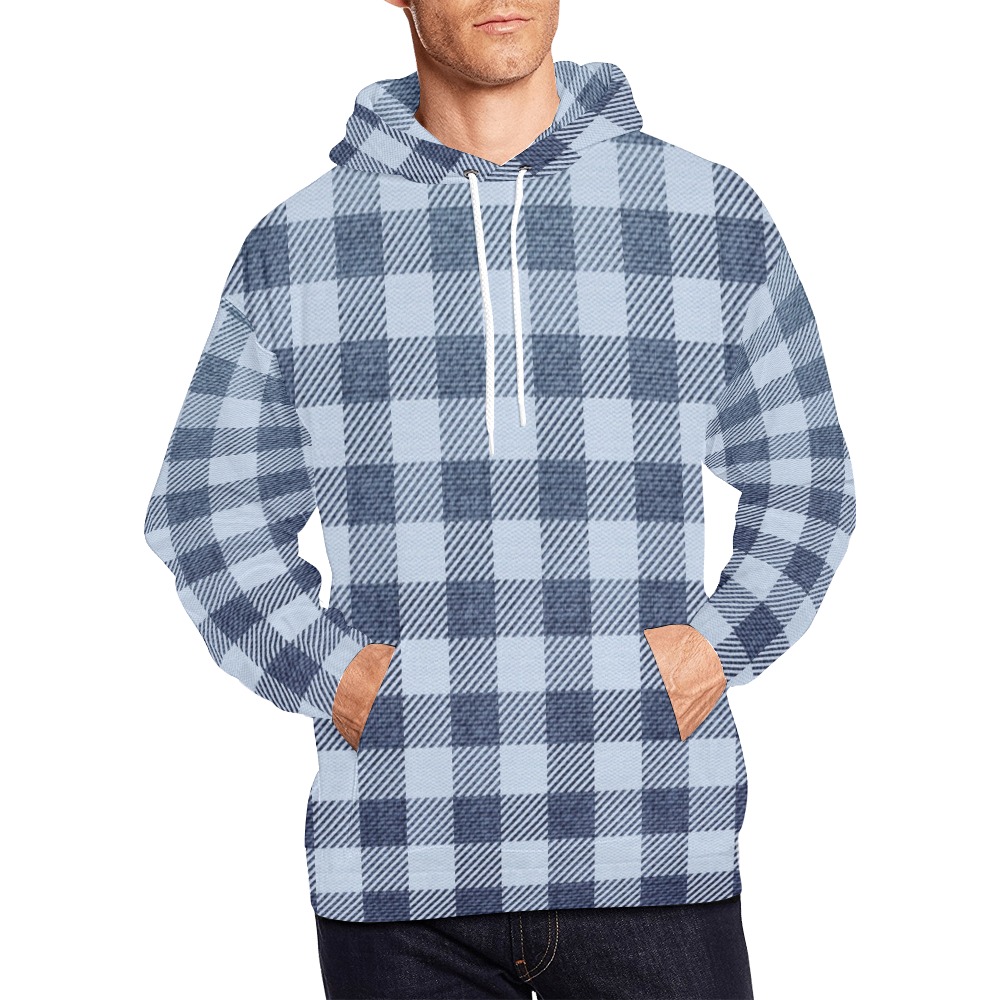 Pastel Blue Plaid All Over Print Hoodie for Men (USA Size) (Model H13)