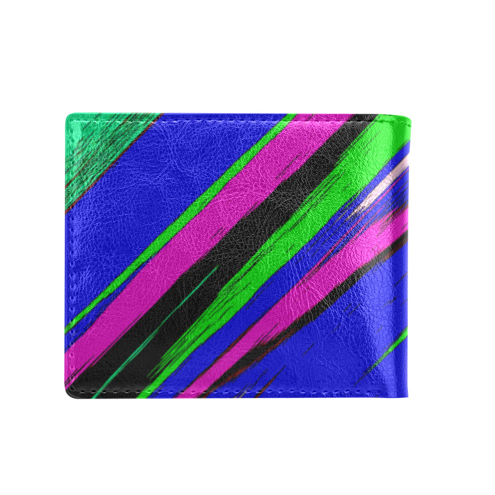 Diagonal Green Blue Purple And Black Abstract Art Bifold Wallet with Coin Pocket (Model 1706)