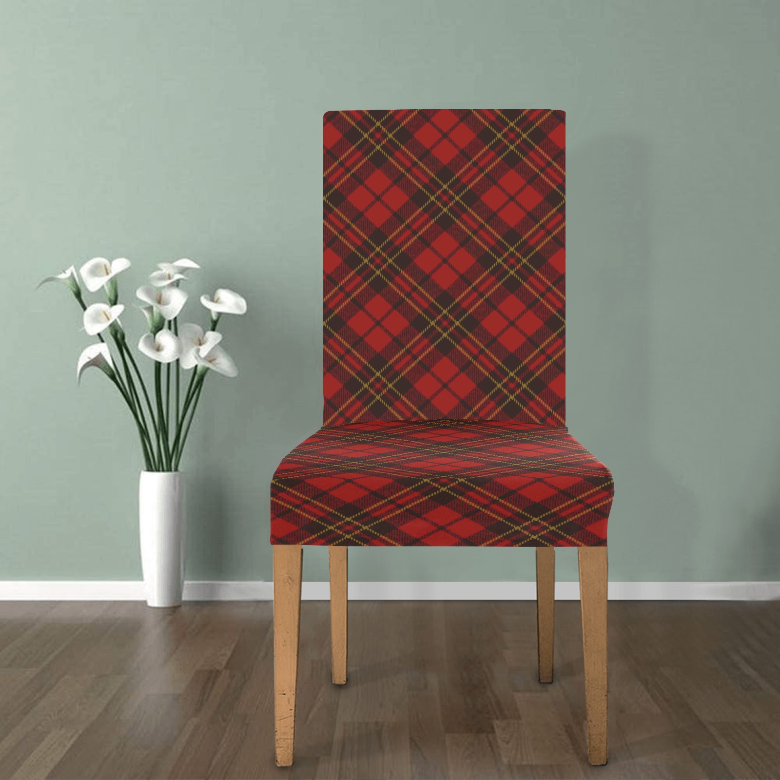 Red tartan plaid winter Christmas pattern holidays Chair Cover (Pack of 4)