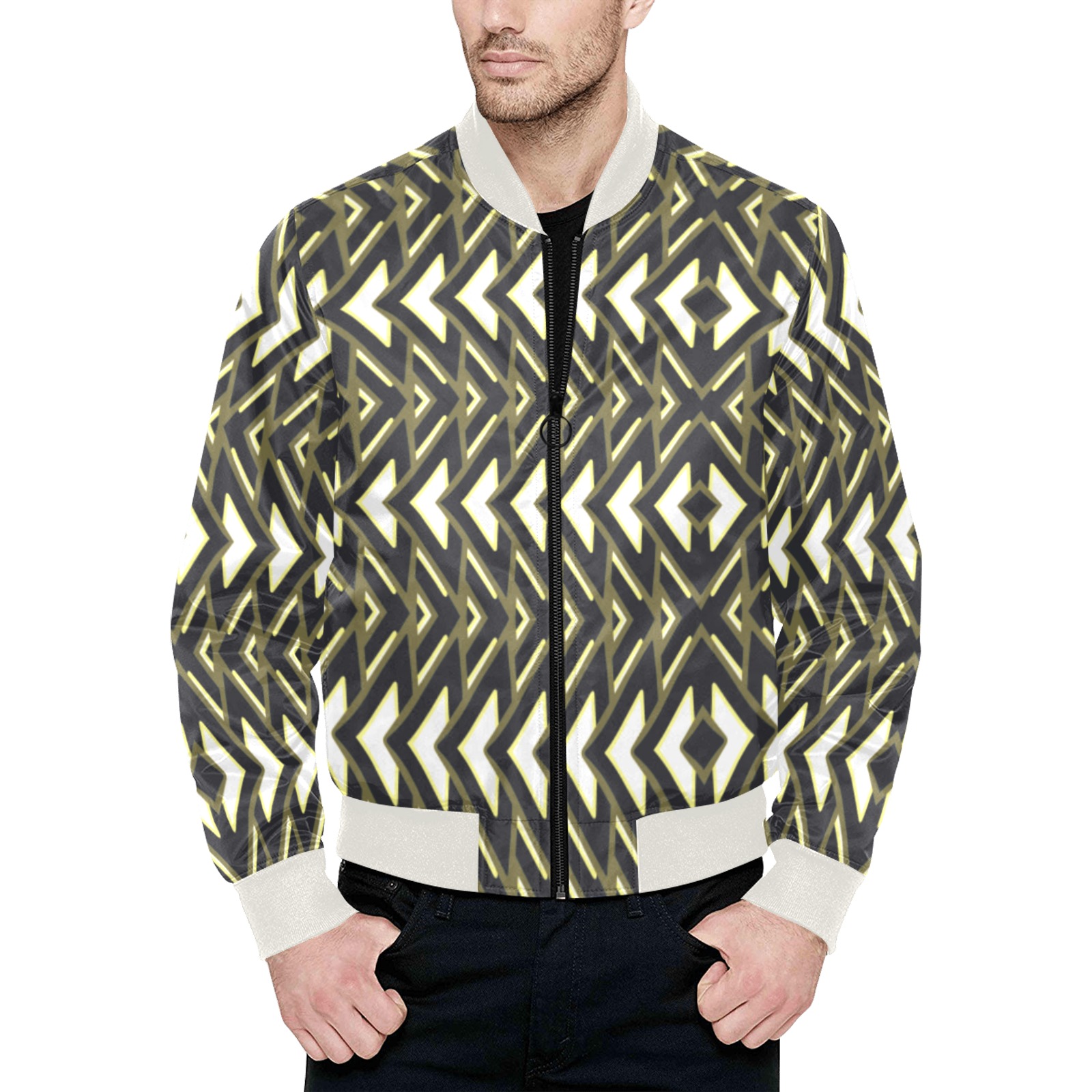 arrows psy black & white 1 All Over Print Quilted Bomber Jacket for Men (Model H33)