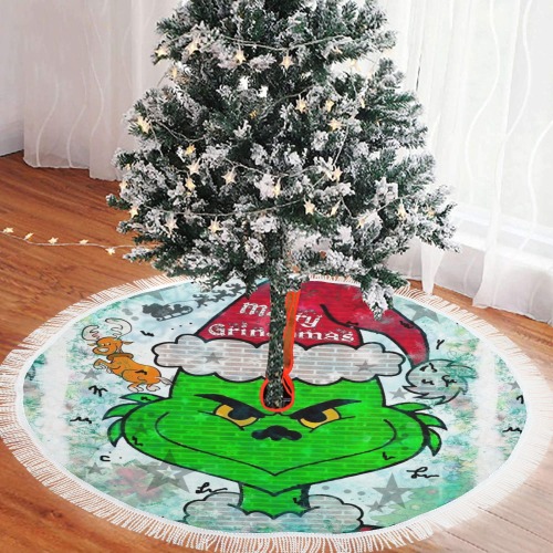 Grinchmas by Nico Bielow Thick Fringe Christmas Tree Skirt 60"x60"