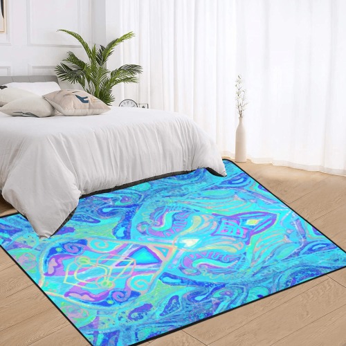 haiti 2-5 turquoise Area Rug with Black Binding 7'x5'